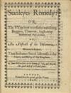 LAW  Stanleyes Remedy: or, The Way how to reform wandring Beggers, Theeves, high-way Robbers and Pick-pockets.  1646